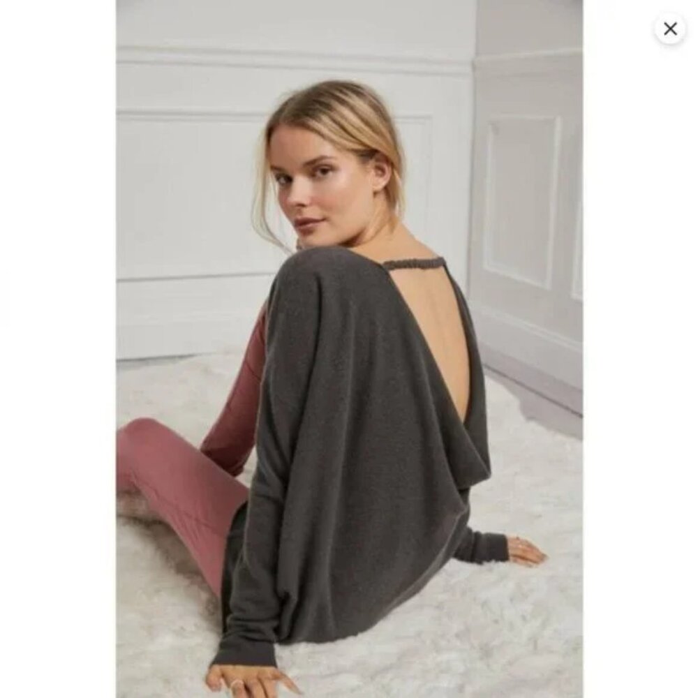 Anthropologie Saturday Sunday Low Draped Back Cashmere Sweater Gray Oversized S